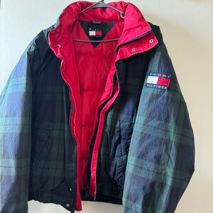 Vintage 90s Tommy Hilfiger Green and Red Puffer Jacket